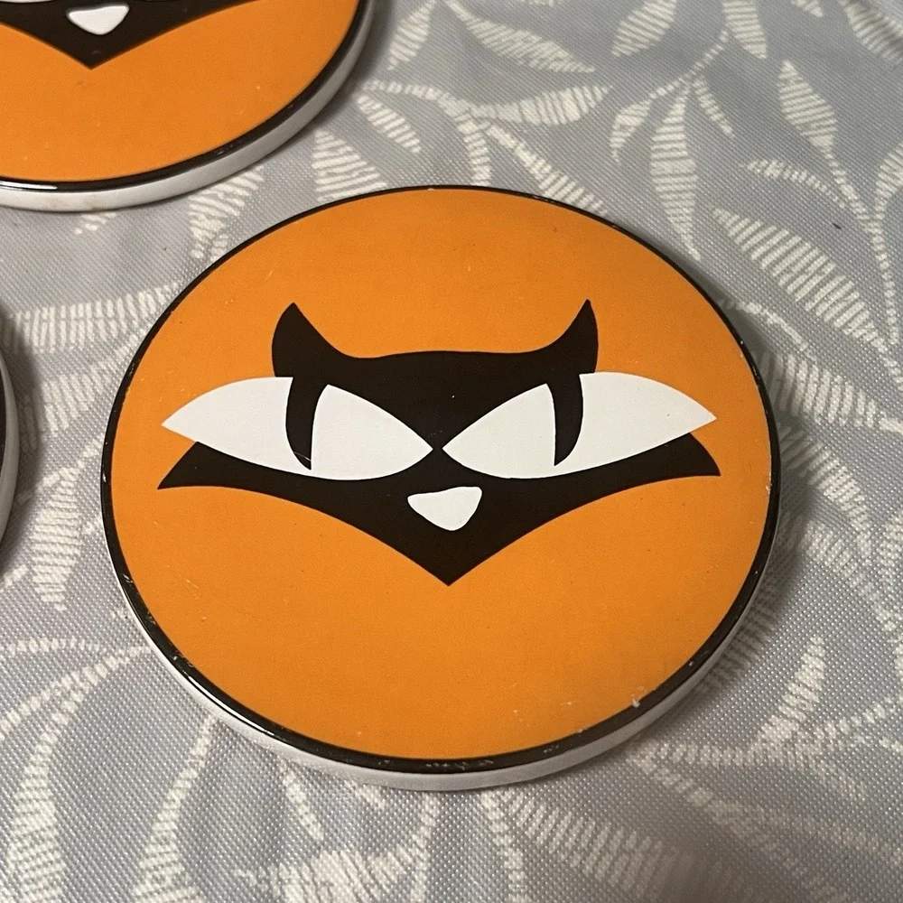 Orange kitschy big eye cat Halloween coasters set of‎ 3